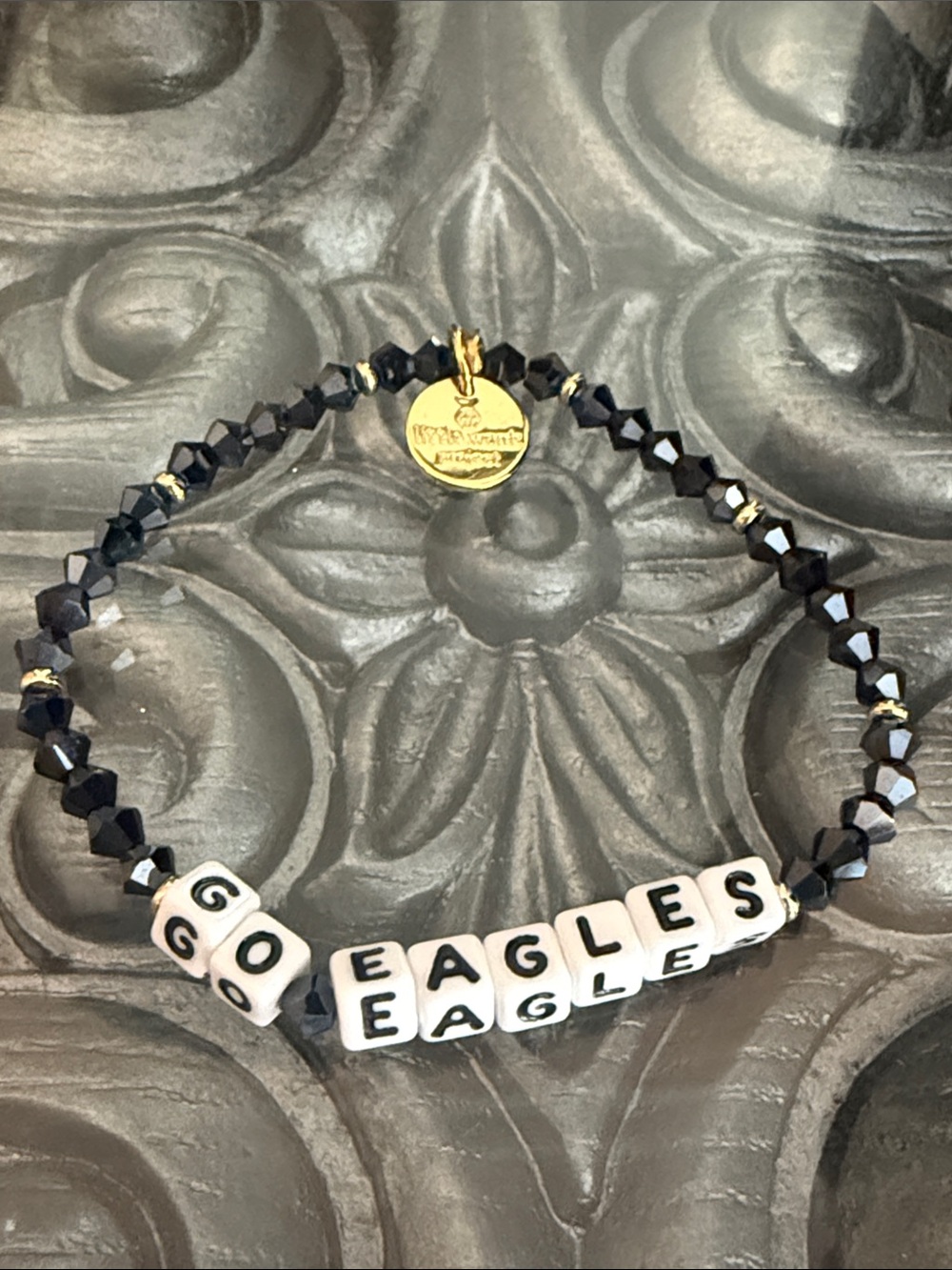 Little Words Project Black Beaded Go Eagles Stretch Bracelet with Gold Accent